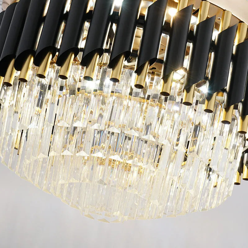 Crystal ceiling fan light with LED illumination and remote control in 42 or 48 inch diameter options