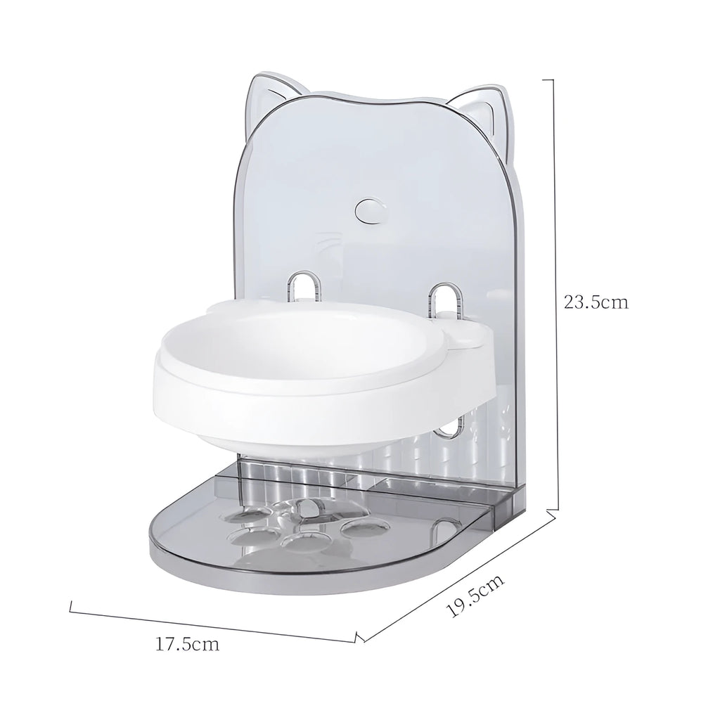 Adjustable height cat feeding bowl with anti-spill collar and neck protection design