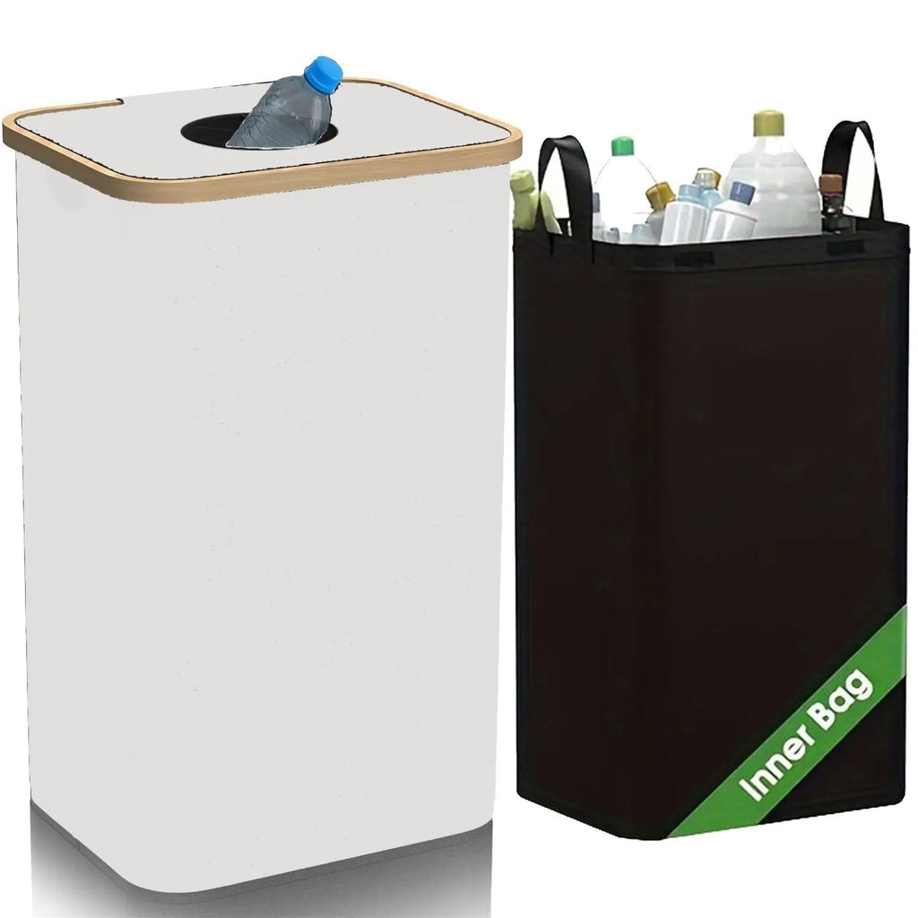 Black bamboo-frame storage basket with removable lid, holes design, and double inner pockets.