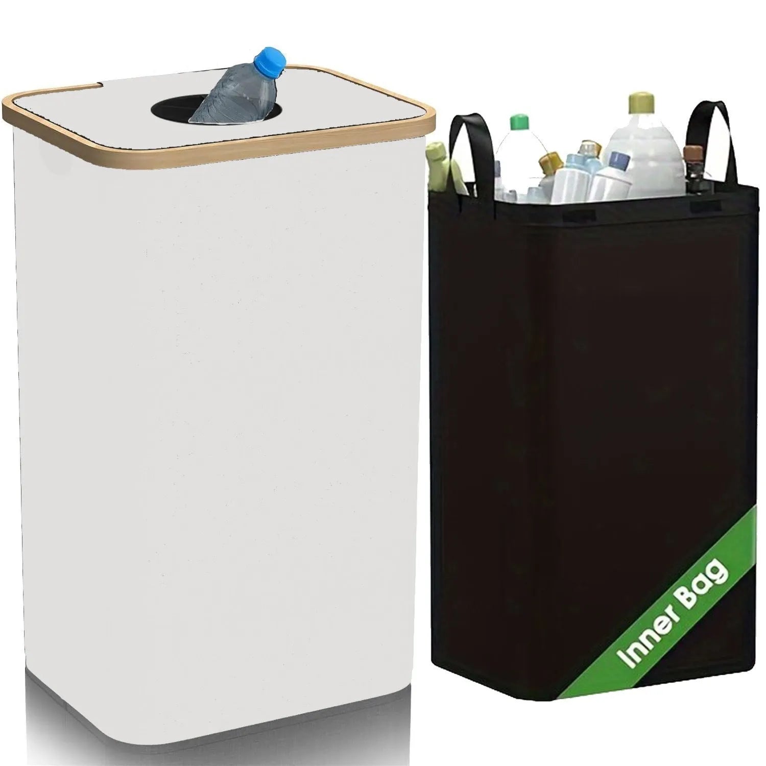 Black bamboo-frame storage basket with removable lid, holes design, and double inner pockets.