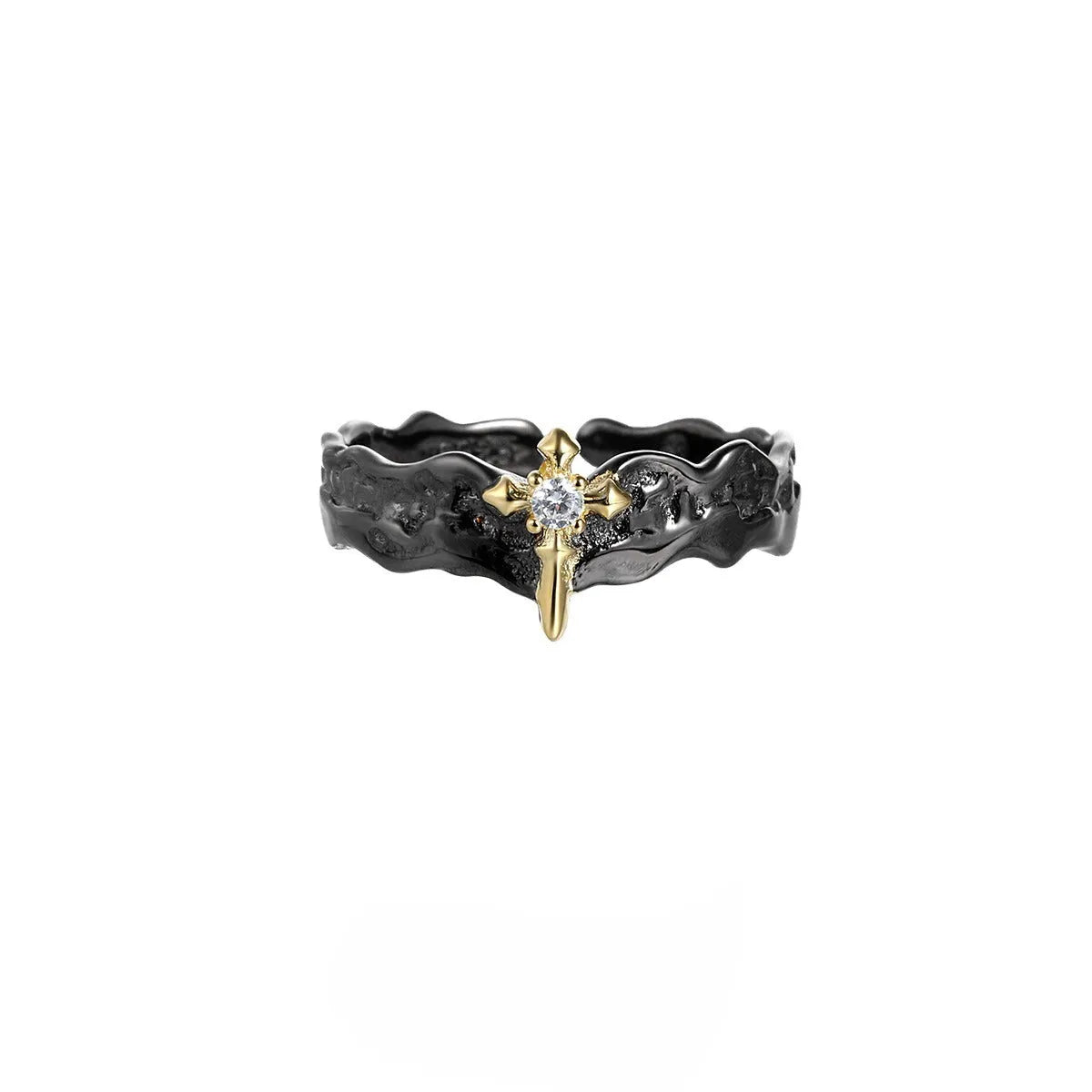 Princess Knight adjustable silver couple ring with white gold or black gold electroplated finish