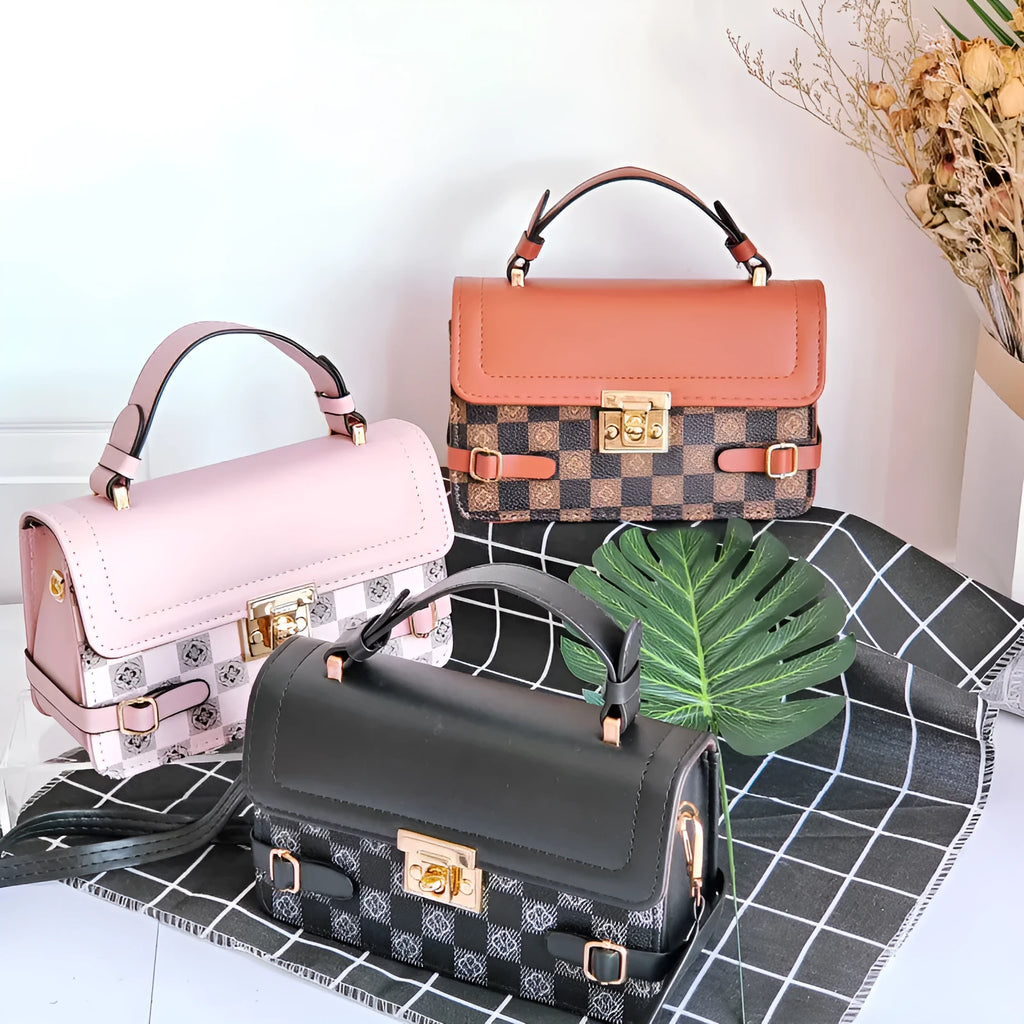 Retro small square crossbody bag with ethnic stitching patterns and file pocket