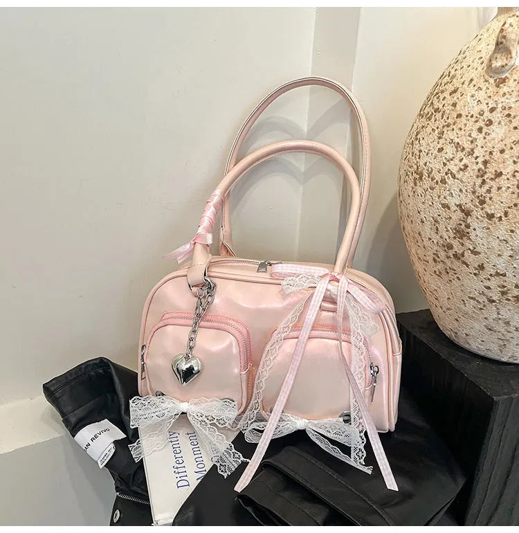 Large capacity PU shoulder bag in beige with double shoulder straps and internal mobile phone compartment