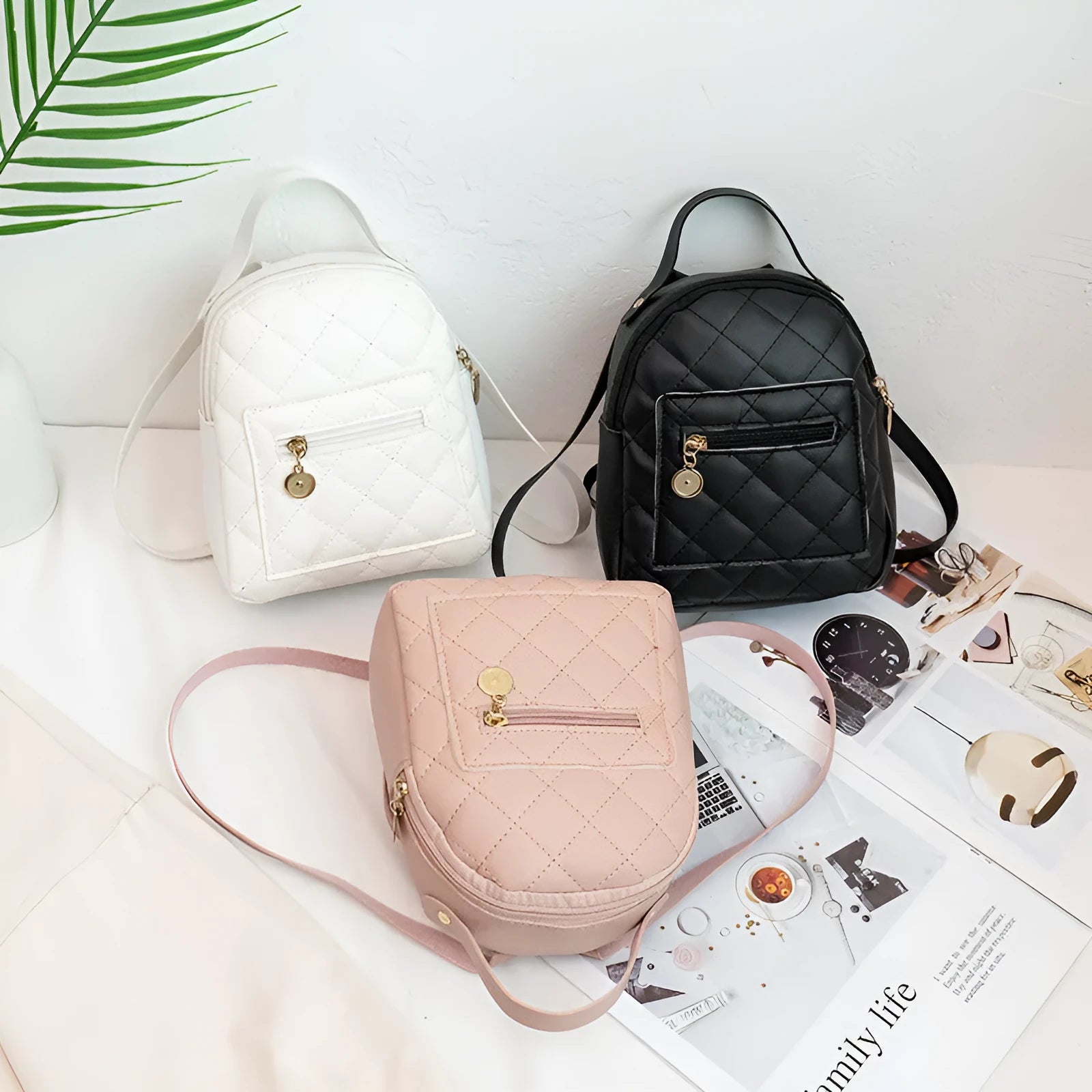 Korean style embroidered girls backpack in square shape with soft carry handle
