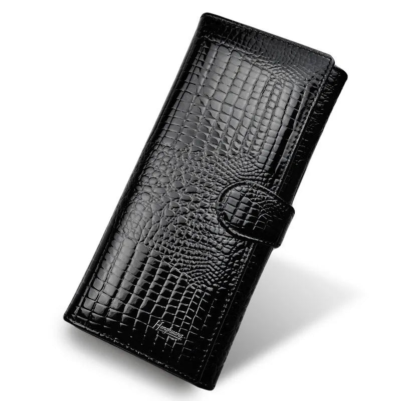 Women's crocodile pattern leather coin purse in wine red with pigskin lining interior