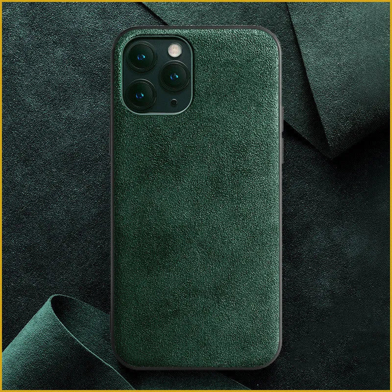 Suede iPhone phone case in dark blue colour showing back cover design