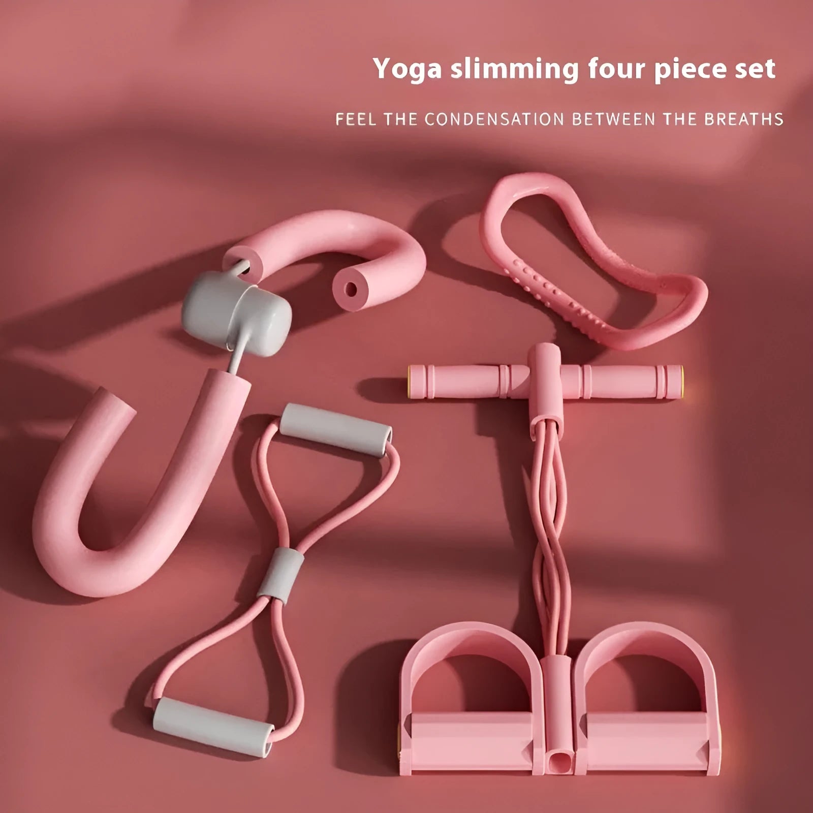 Yoga four-piece set with leg stretching device, ring, pedal tensioneer, and figure eight rope