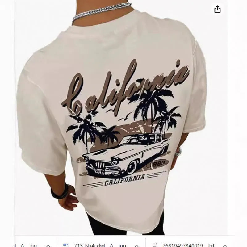 Men's grey digitally printed streetwear T-shirt with pattern detail on front, short sleeves, casual pullover style