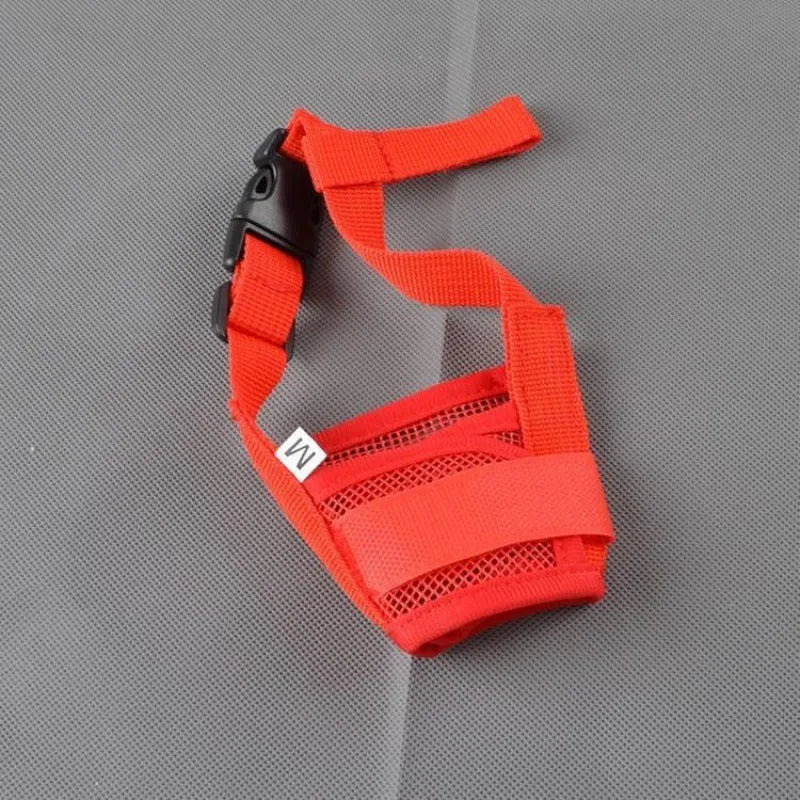 Adjustable plastic dog muzzle in multiple colours and sizes for biting and barking control.
