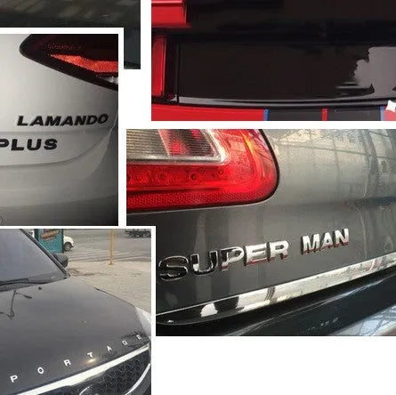 Metal zinc alloy car bumper sticker showing 2.5cm English letter on black background