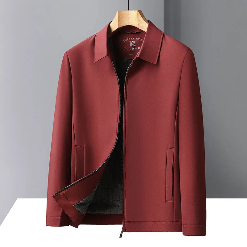 Men's casual loose fit polo collar jacket in polyester with side seam pockets