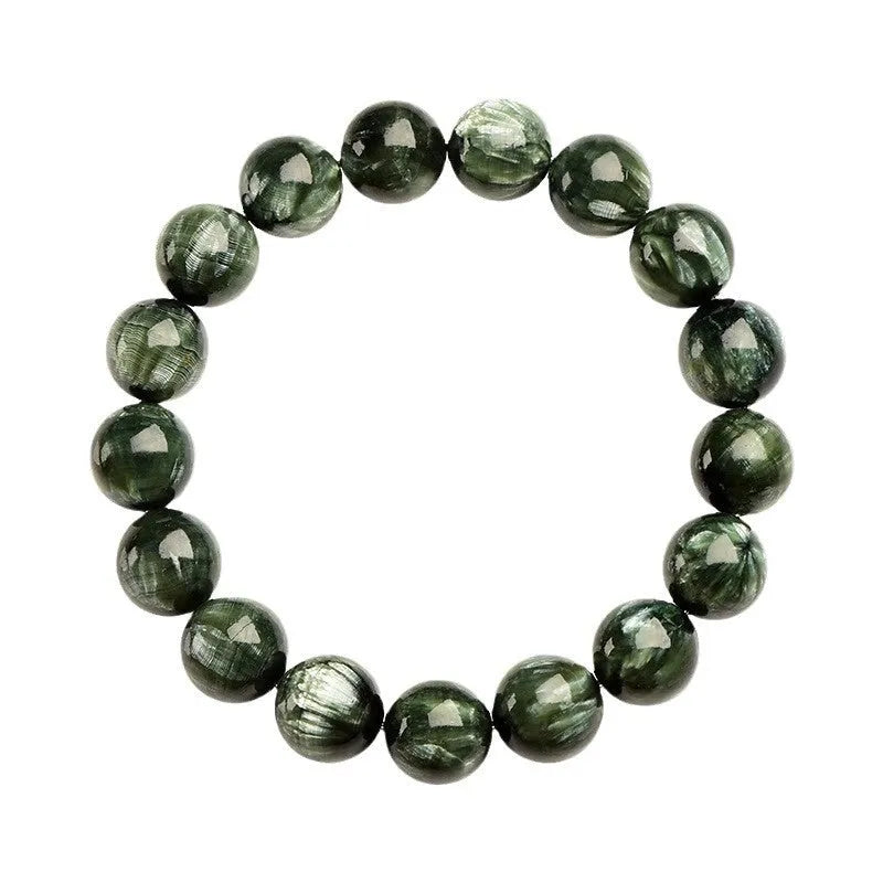 Green Dragon Crystal bracelet with 8-9mm round beads and Ruyi symbol