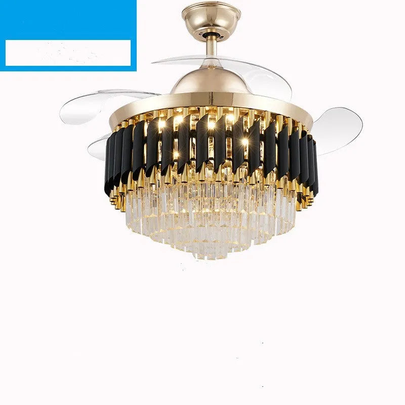 Crystal ceiling fan light with LED illumination and remote control in 42 or 48 inch diameter options