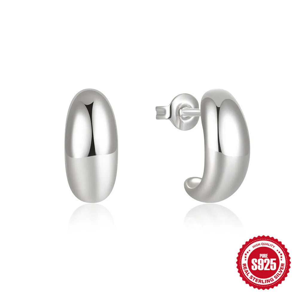 Sterling silver C-shaped stud earrings with electroplated gold finish geometric jewellery