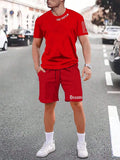 Men's grey sports style short-sleeved top and matching shorts quick-dry two-piece set
