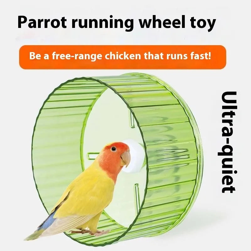 21cm plastic bird running wheel toy in transparent, green, grey, orange or purple for parrots and small birds