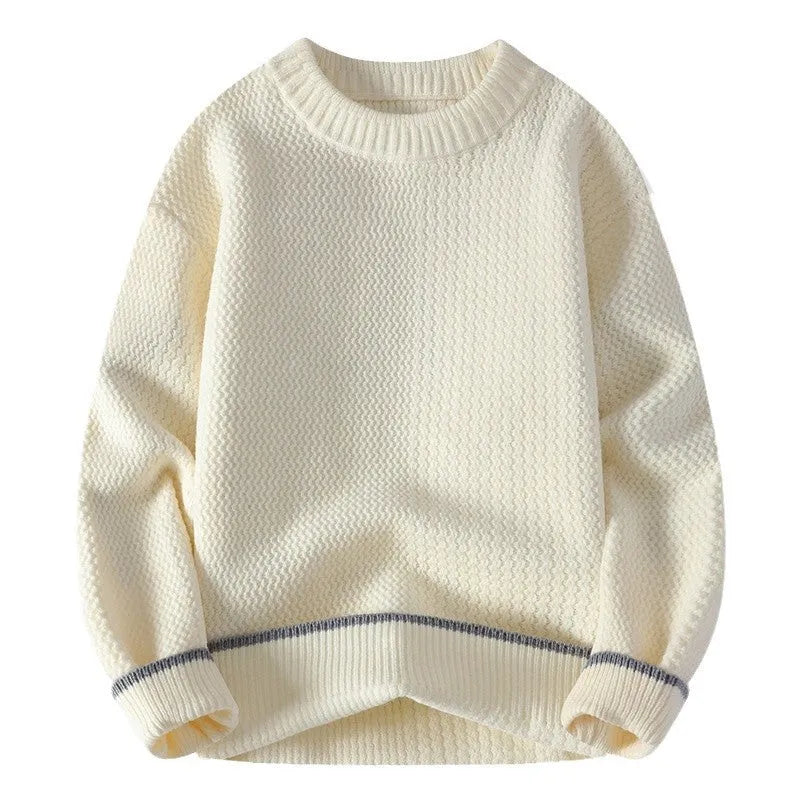 Men's grey loose fit round neck pullover sweater for casual autumn winter wear