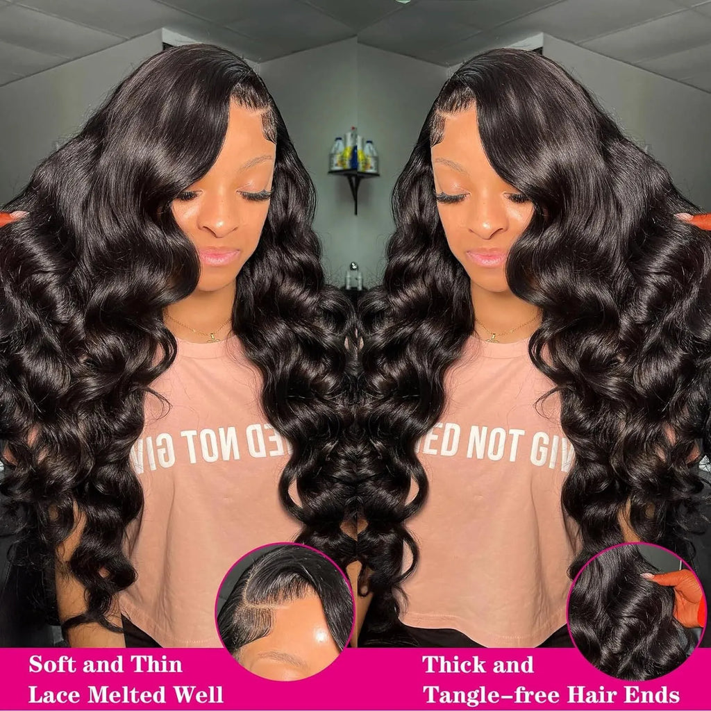Black curly synthetic lace front wig with medium-long 22-inch length and natural hairline appearance