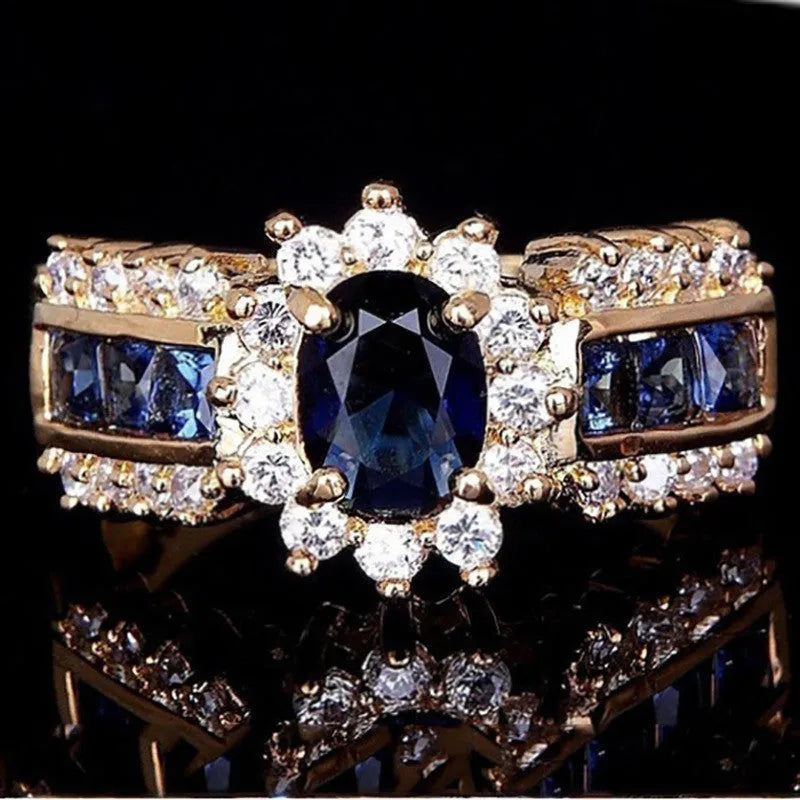 Personalised unisex zinc alloy ring with diamond or zircon stones in blue and purple colour options