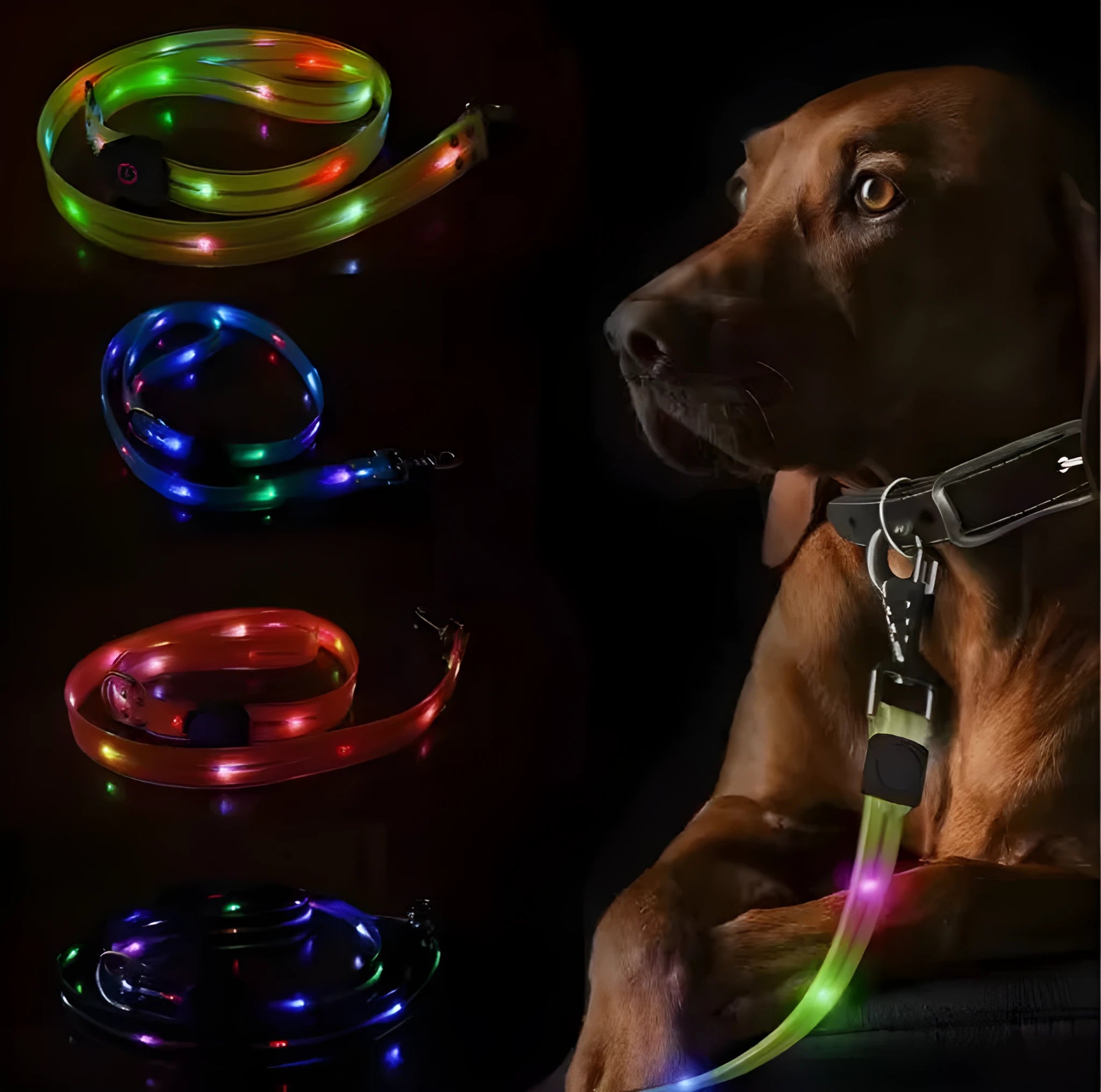 Luminous PVC dog leash in four colours with hand-held loop, 25x120cm