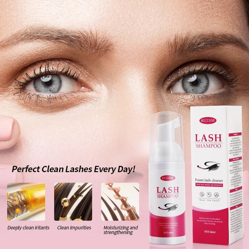 60ml lash shampoo mousse bottle with application brush for cleaning eyelash extensions
