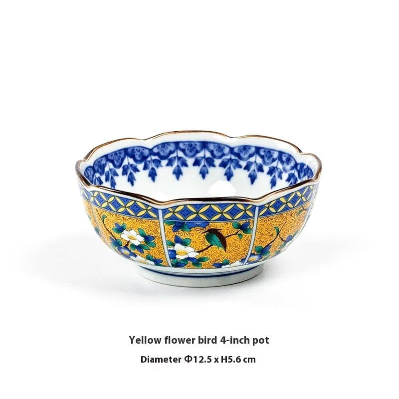 4-inch Japanese style porcelain bowl with retro floral pattern in golden peony design