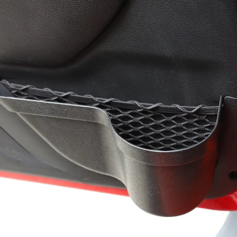 Black aluminium alloy car interior storage box with net pocket for behind-seat organisation
