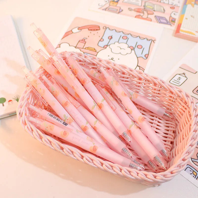 Cute peach press gel pen with kawaii design, plastic shell, 14cm length