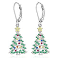 Women's Christmas tree pendant earrings in white gold colour with star detail and copper construction