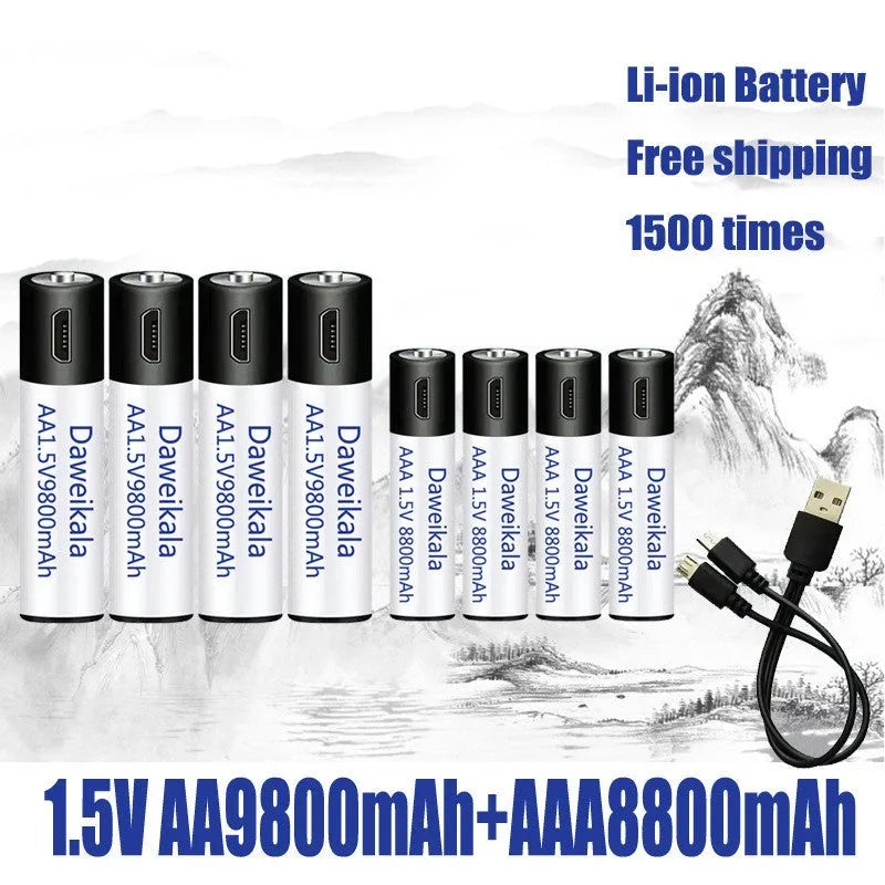 USB rechargeable battery 1.5V AA AAA 9800mAh 8800mAh with 1500 cycles