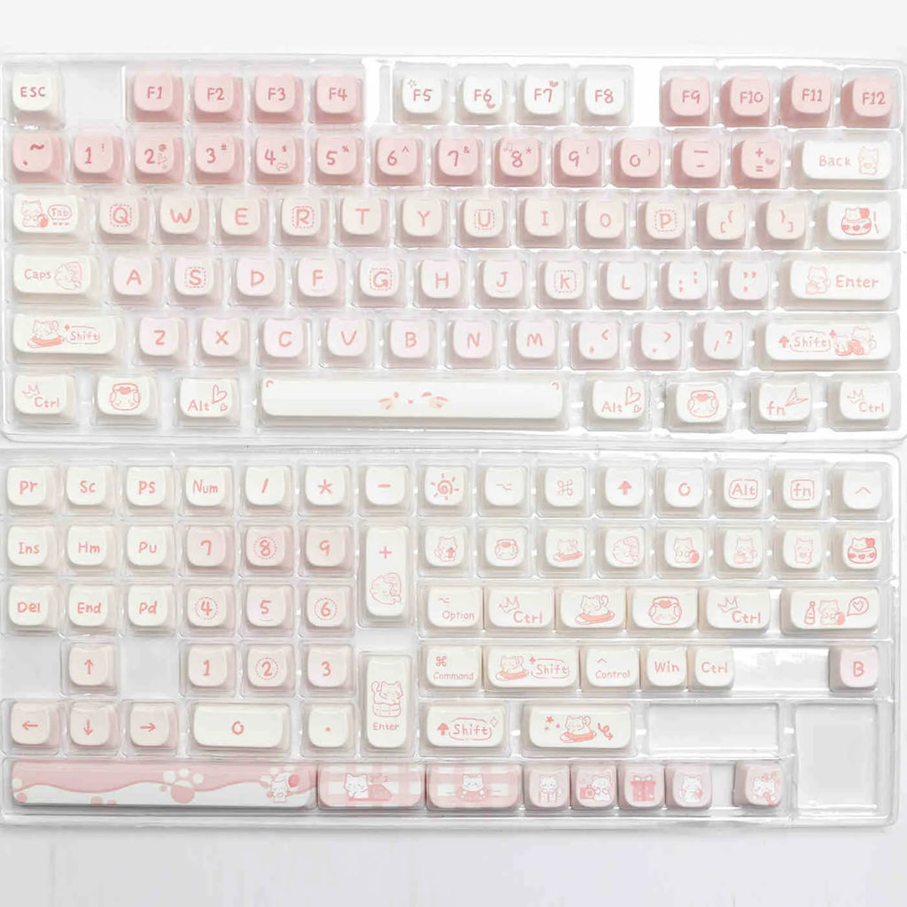 Full set of PBT mechanical keyboard keycaps showing uniform 26mm size and textured surface