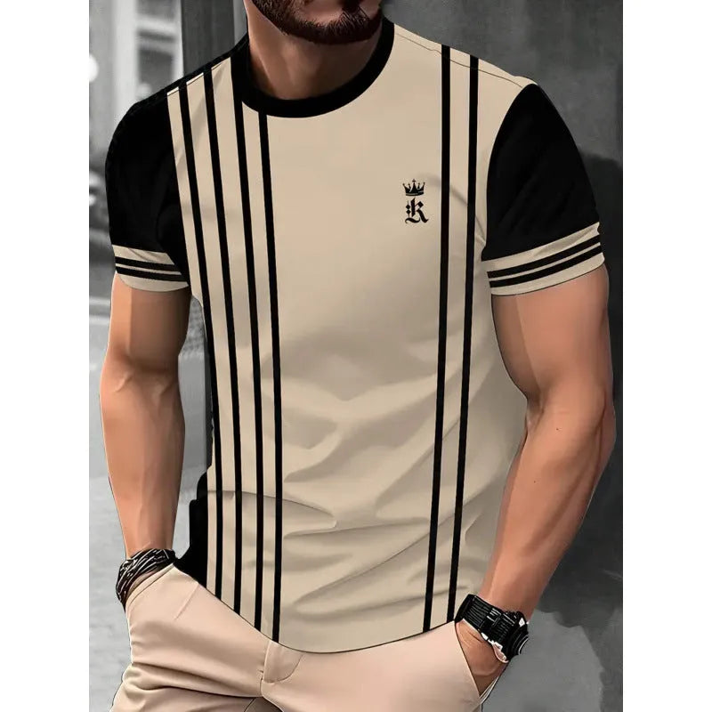 Men's short-sleeved T-shirt with digital 3D printing stripes pattern in loose fit for summer wear