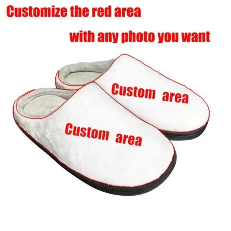 Pair of pattern printed flannel slippers with a TPR rubber sole for indoor wear.