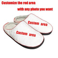 Pair of pattern printed flannel slippers with a TPR rubber sole for indoor wear.