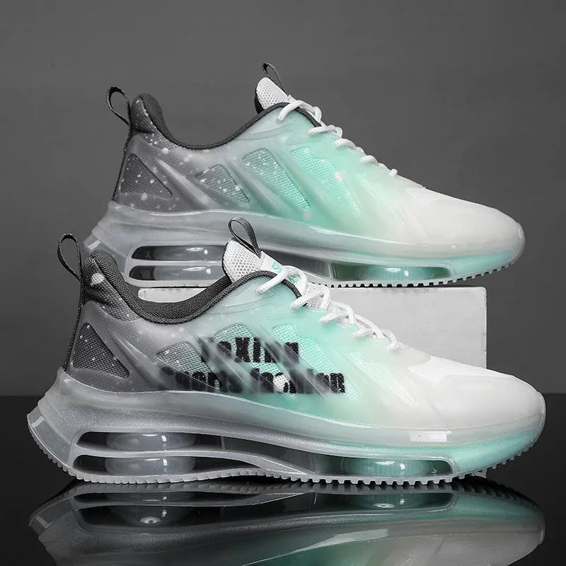 Men's platform sole trainers in mesh with mid-top height and round toe design
