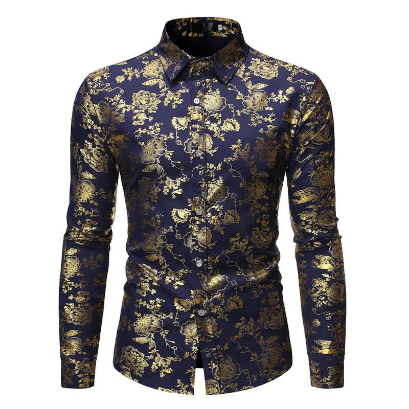 Men's metal bronzing printed lapel shirt in casual cardigan style
