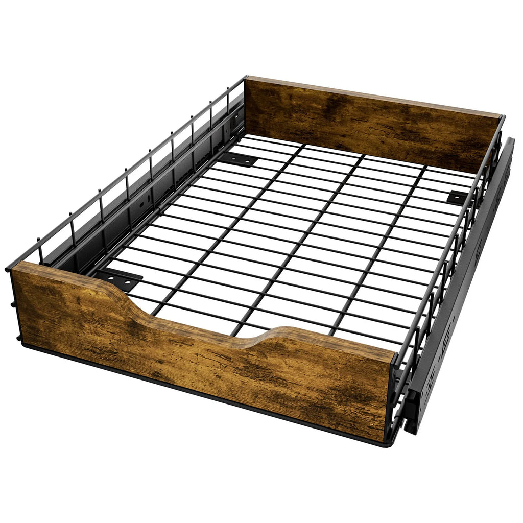 Black wood and iron pull basket kitchen storage drawer organiser rack