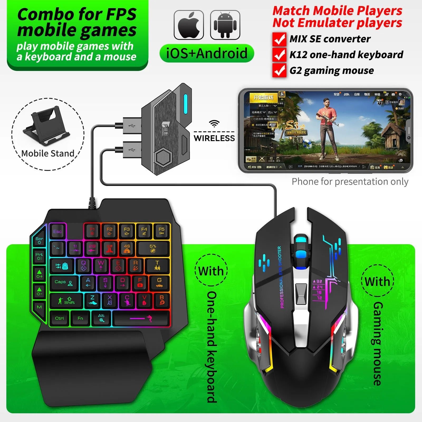 Gamwing Jiaying black USB adapter for connecting keyboards and mice to mobile phones for gaming.