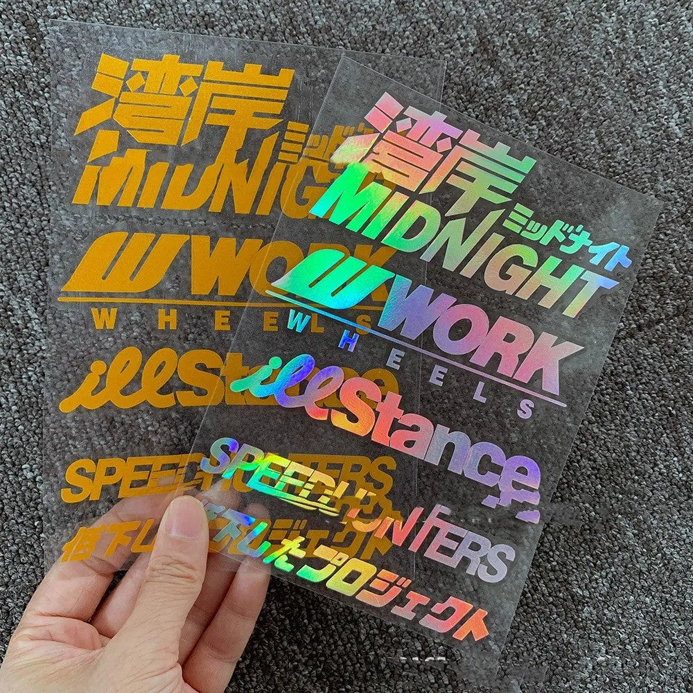 Motorcycle reflective bumper sticker on PET sheet, dimensions 16cm by 11cm, showing colour options.