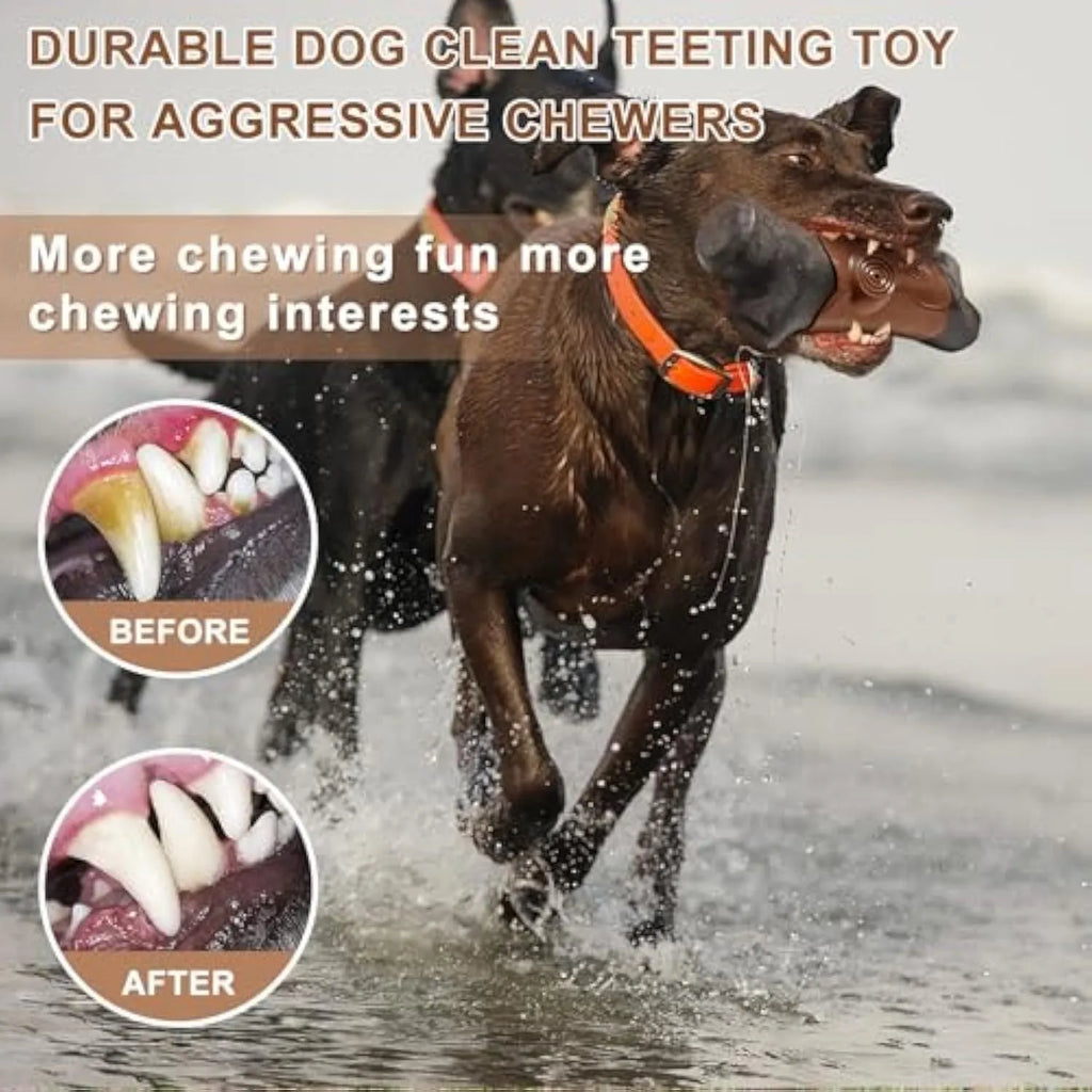 Branch-shaped nylon dog chew toy for large aggressive chewers with squeaker and bacon flavour.