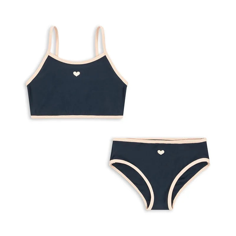 Dark blue split pattern baby swimsuit for girls with briefs style construction