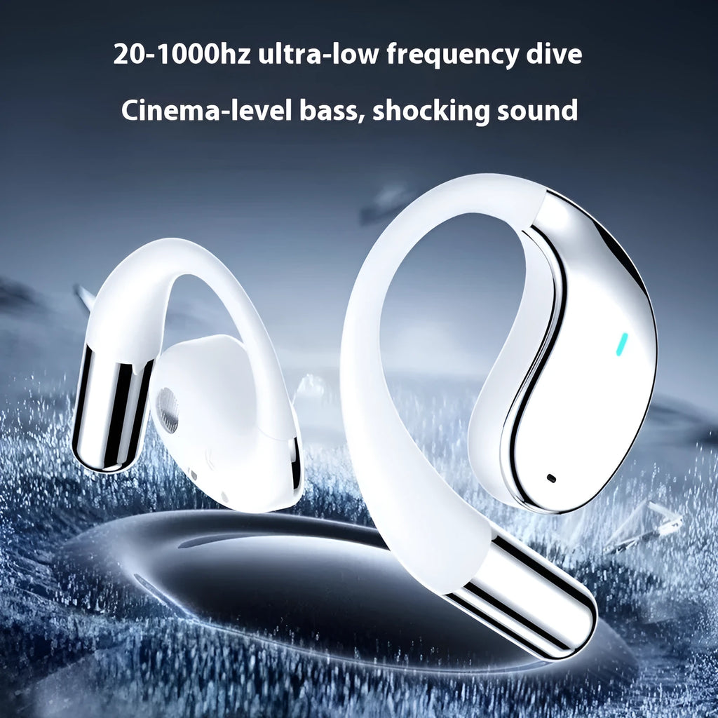 Black sports Bluetooth earphones with ear-mounted design and aluminium alloy construction