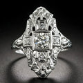 Silver geometric hollow-out ring with diamond studs on copper electroplated band