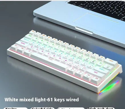 61-key compact mechanical keyboard with blue-white tea switches and wired connection