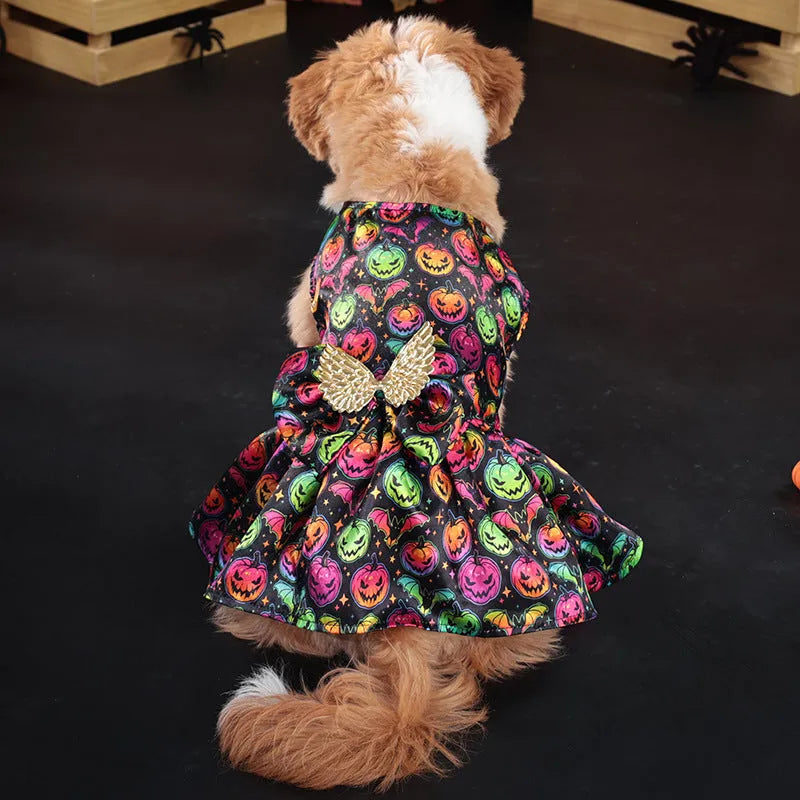 Angel wings Halloween costume for dogs in bright pumpkin or bat designs