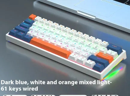 61-key compact mechanical keyboard with blue-white tea switches and wired connection