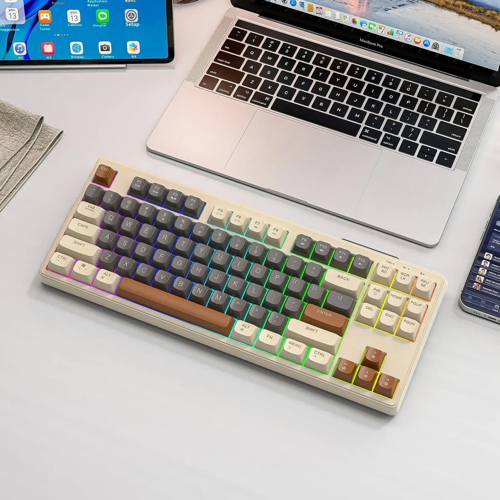 Wireless Bluetooth dual mode mechanical feeling keyboard in Blueberry colour with compact 38 cm design