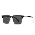 Men's square sunglasses with box-style plastic frame showing six colour variant options
