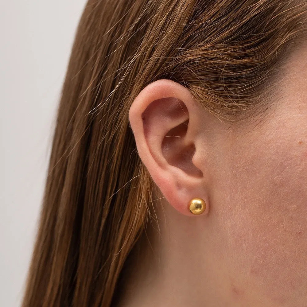 Titanium steel ball stud earrings with gold or silver electroplated finish in 3mm, 4mm, 5mm, 6mm sizes