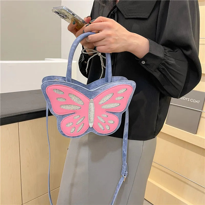 Women's square crossbody bag in PU with contrast trim showing black, blue, pink and white colour options